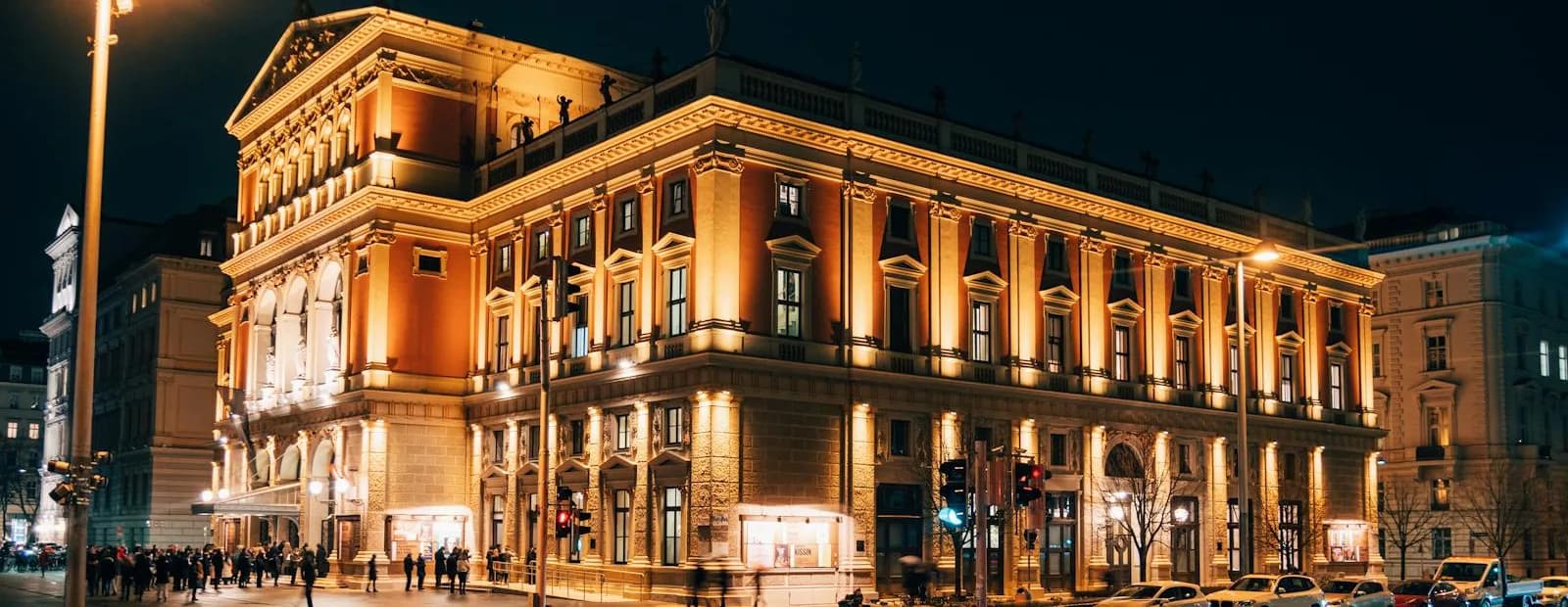 The Musikverein concert hall in Vienna at night