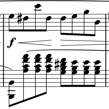 Bar 17 enlarged: the low B octave is followed by repeated chords in a higher register