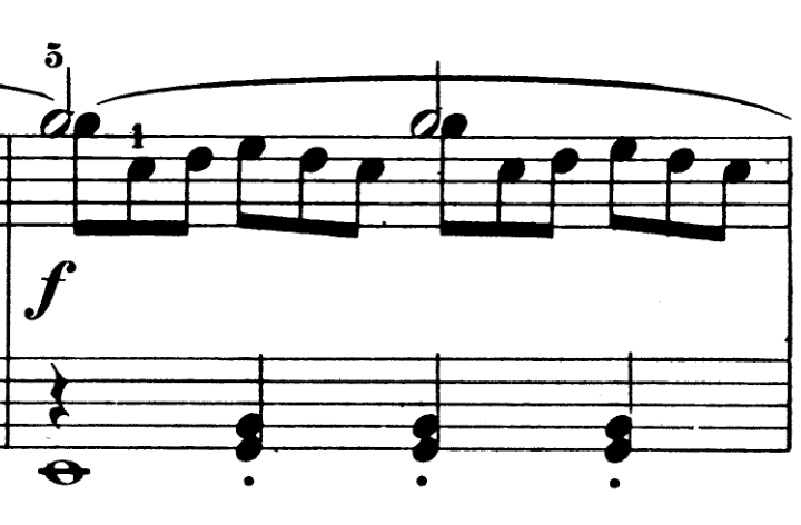 第1番の右手、二分音符のソを保ちながら内側の音が動く箇所