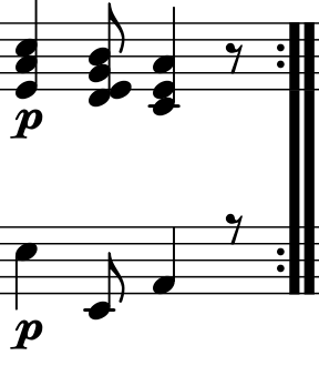 Bar 8 close-up, where the melody reaches A4 over A2 on the second dotted-quarter beat