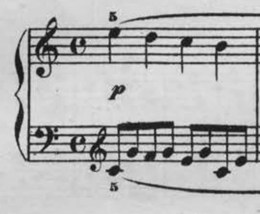 メロディー冒頭1小節の原画像。上下の最初の音に指番号5がある