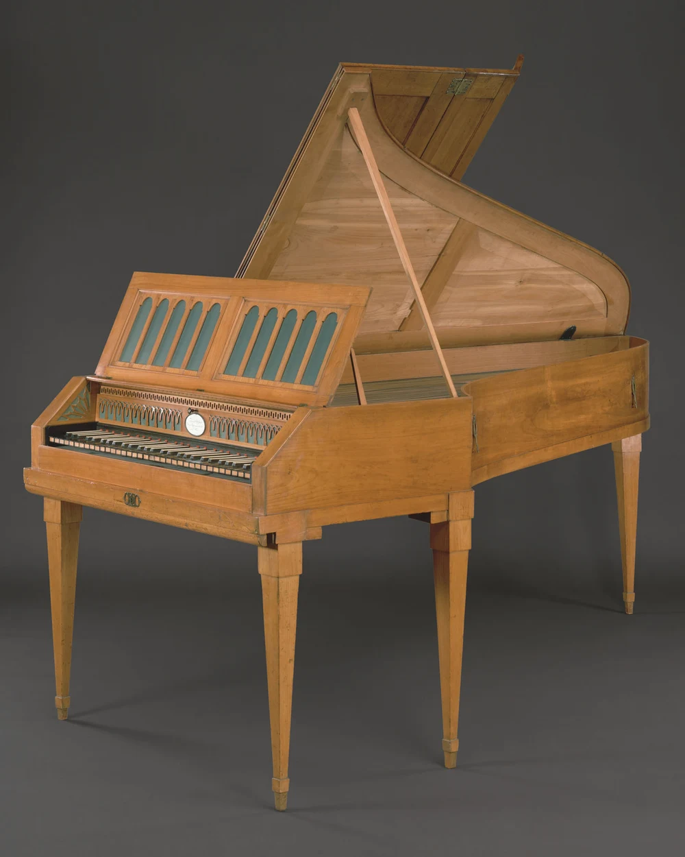 Ferdinand Hofmann's cherry-wood grand piano, made in Vienna around 1790, with its lid open